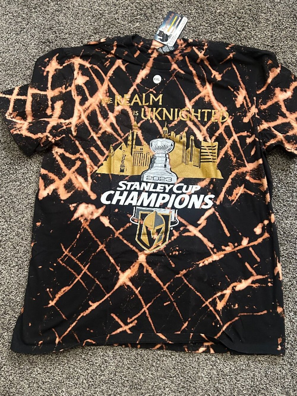 Vegas Golden Knights (VGK) Stanley Cup Champions 2023 Bleached Tie-Dye T-Shirts